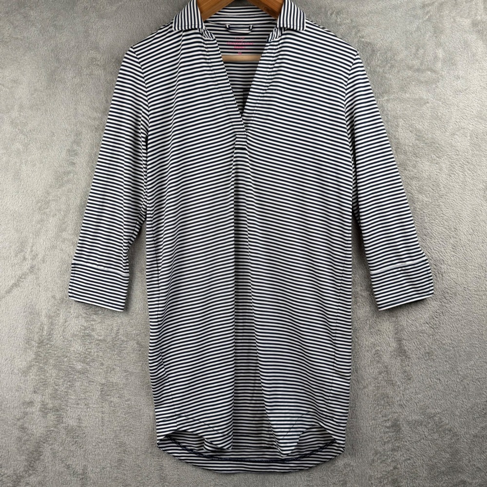 Vineyard Vines Sankaty Stripe 3/4 Sleeve Tunic Dress Womens XS Collared‎ Blue
